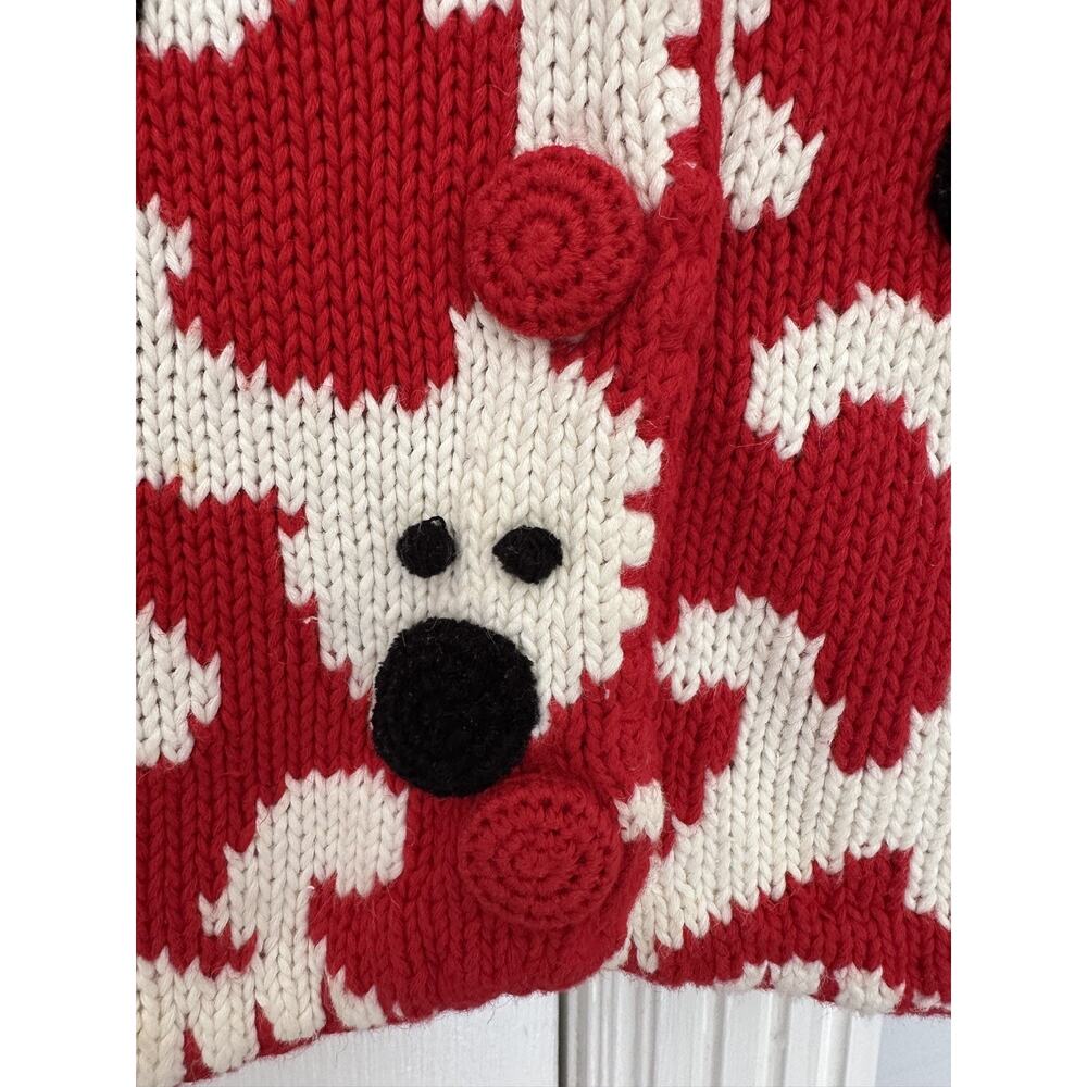 VTG Michael Simon Girls Sz 6/6X Reindeer Cardigan Red White Christmas READ - Picture 8 of 11